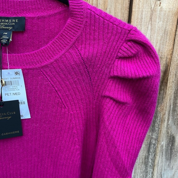 Cashmere Puff Sleeve Fuchsia Sweater - Picture 3 of 9